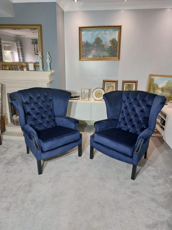 Antique Chesterfield Armchairs – Fully Restored, Elegant & Timeless