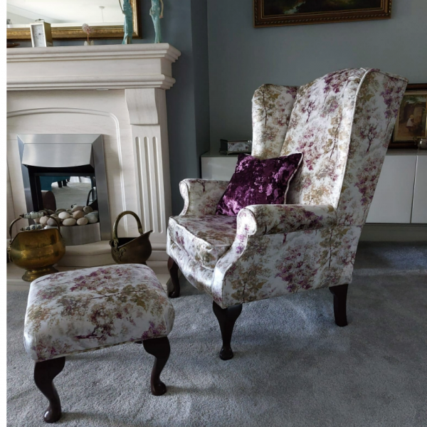 Vintage Wingback Armchair & Footstool Set - Fully Restored - Image 2