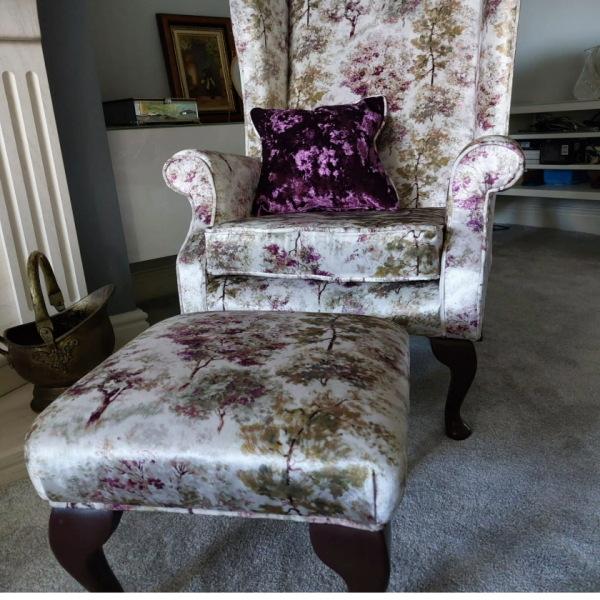 Vintage Wingback Armchair & Footstool Set - Fully Restored - Image 3