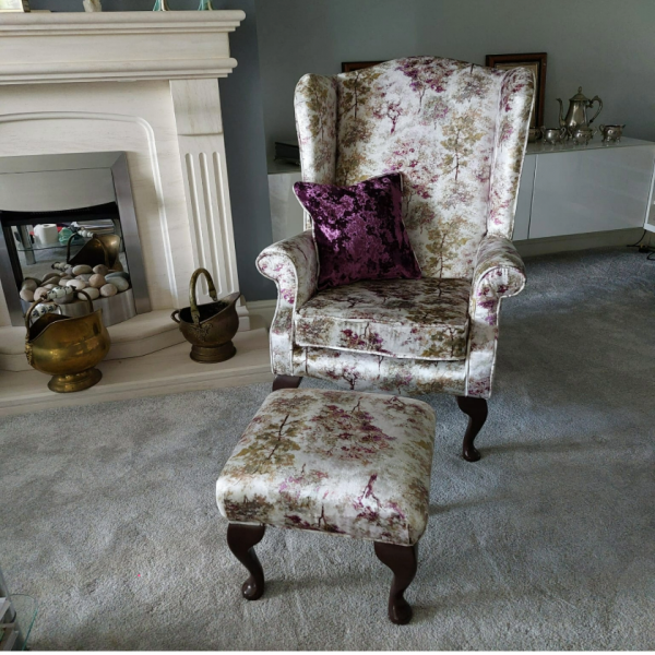 Vintage Wingback Armchair & Footstool Set - Fully Restored